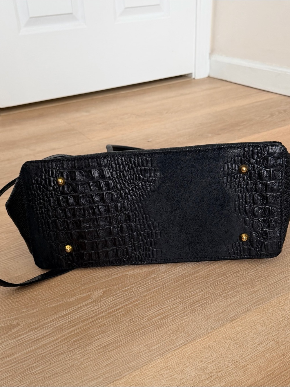 Italy Made Genuine Leather Croc Embossed Satchel Bag Suede Lock Crossbody Large - Picture 9 of 12